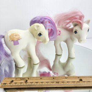 Vintage 1983 Hasbro My Little Pony Lot of 2 White Ponies Pink Purple Hair
